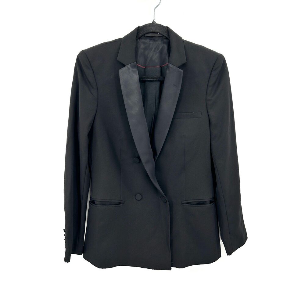ALLSAINTS Women's Valkyrie Tux Blazer Black Wool Satin Lapel Double Breasted 6